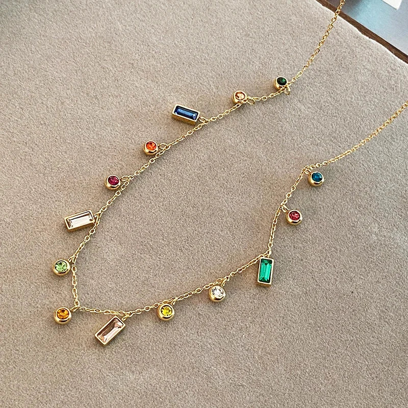 Multicolor Gemstone Drop Charm Necklace
