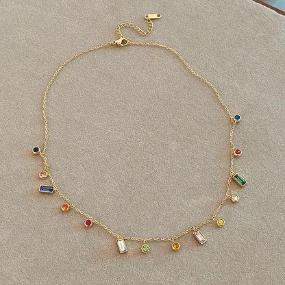 Multicolor Gemstone Drop Charm Necklace